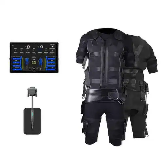 Professional EMS equipment with electrode vest and accessories for targeted muscle stimulation