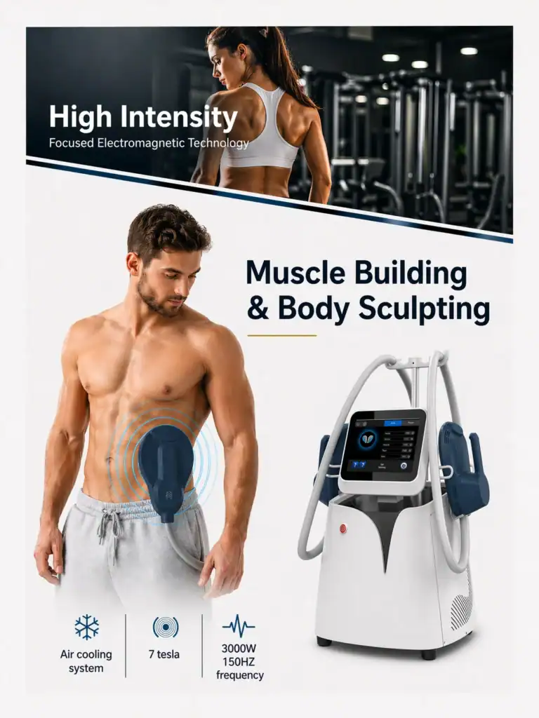 SincoSculpt+RF device for muscle building and body sculpting using high-intensity electromagnetic technology