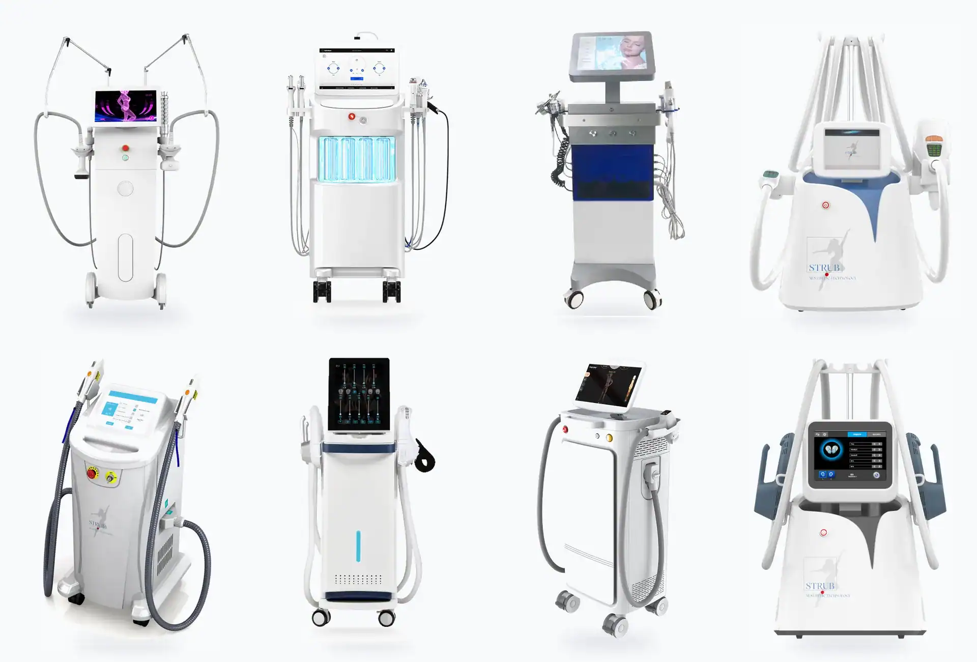 Professional aesthetic device range for face and body treatments, body contouring, hair removal and skin rejuvenation