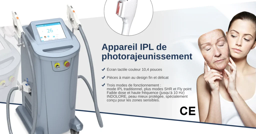 Appareil IPL STRUB de rajeunissement cutané avec pièce à main et résultat anti-âge visible
