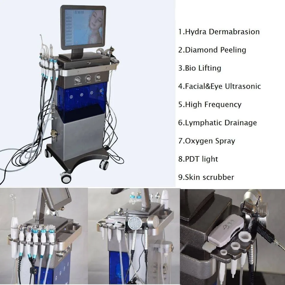 Liste des neuf fonctions de l'appareil Hydrabeauty avec ses pièces à main